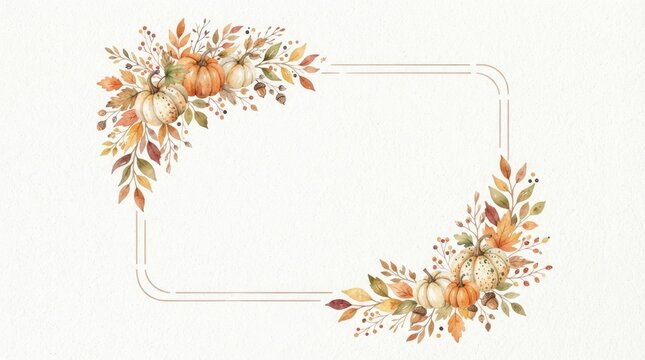 Elegant watercolor floral frame for thanksgiving holiday invitations and seasonal greeting cards