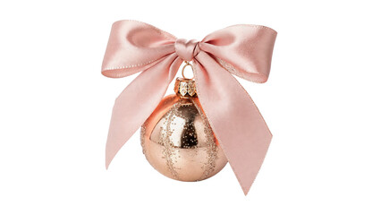 Elegant pink christmas bauble ball decoration with satin ribbon isolated on transparent background © Davis