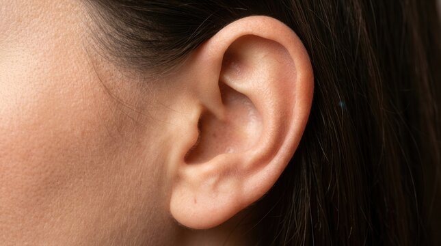 Skincare cosmetic treatment focus with a cropped detail close up photo of a female human ear without accessory and hair.