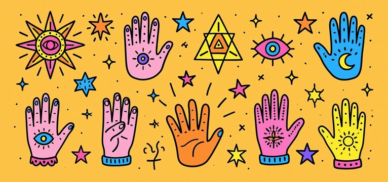 Left-handed person celebrating International Lefthanders Day with colorful hand illustrations and festive symbols.