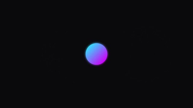 Minimalist abstract glowing circle with vibrant neon blue and purple gradient color scheme centered on a dark black background graphic design vector element