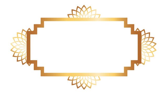 Gold plated Islamic mandala animation with border frame on white background