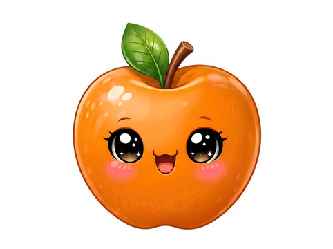 Smiling cartoon orange fruit with apple face and stem