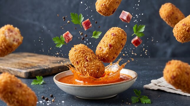 Ham croquettes with sauce splash