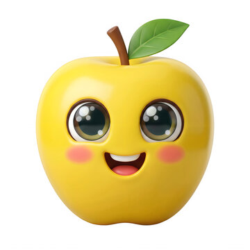 Smiling cartoon apple with face and leaf looking happy and cute