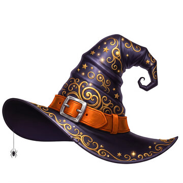 Colorful cartoon witch hat with starry background