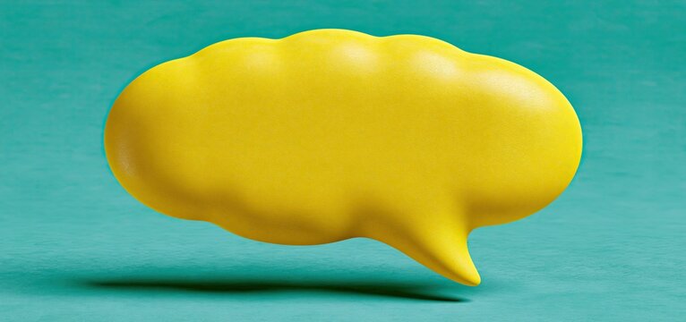Yellow speech bubble featuring a bold message on a teal background in a lively pop-art design.