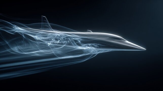 Conceptual image of a quantum computer optimizing the fluid dynamics of a hypersonic jet wing, visualized as complex, perfect airflow lines. 