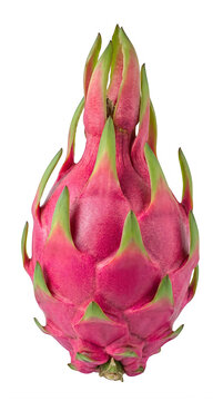 Fresh pink dragon fruit with green leaves close up