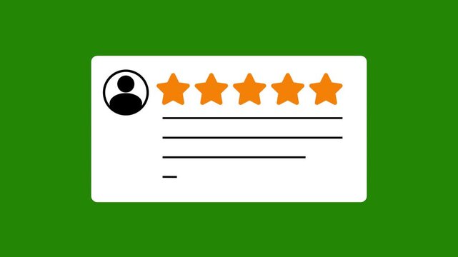 5 star review animation with a user icon popping out animation on green screen