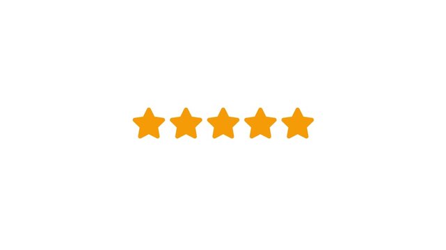 Five Stars Animation. Glowing Rating Display. User Review Highlight.golden star on black