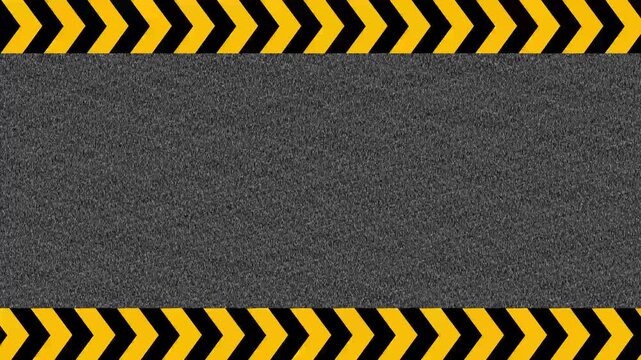 Industrial dark metal background with diagonal yellow black caution tape cinematic frame grunge texture animation 4K 60fps