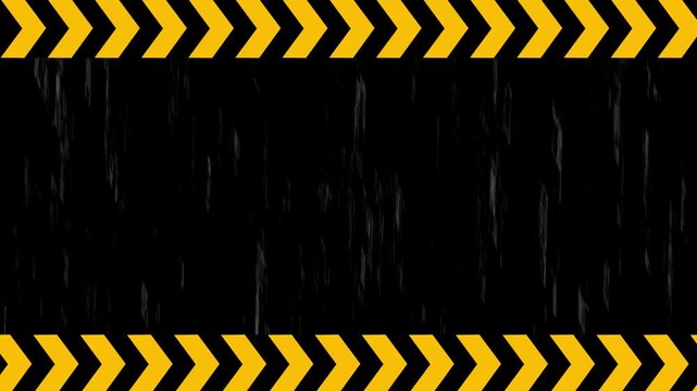 Looping Industrial Safety Frame Animation with Angled Hazard Tape Border on Dark Steel Wall Background 4K 60 fps