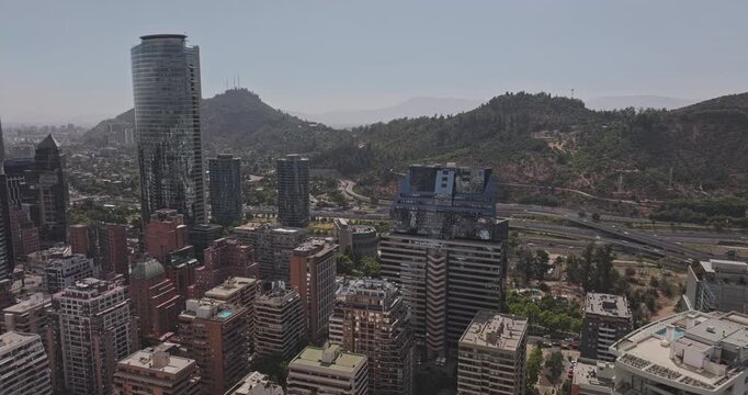 Santiago Chile Aerial v20 orbit revealing Las Condes, Barrio El Golf, Providencia, downtown towers, residential hills and Andes backdrop - Shot with Mavic 3 Pro Cine - Jan 20th 2025