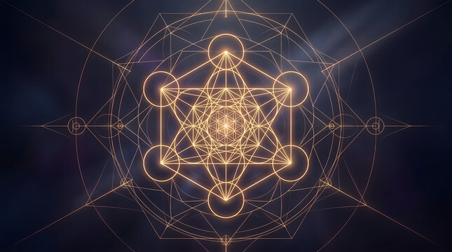 Sacred geometry and golden ratio composition, glowing gold light, abstract.
