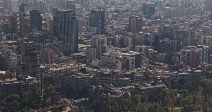 Santiago Chile Aerial v61 telephoto birds-eye flyover revealing Bellavista, Recoleta, Bellas Artes, downtown and Mapocho River parks - Shot with Mavic 3 Pro Cine - Jan 24th 2025