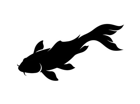 Black silhouette swimming koi fish vector illustration isolated on white background symbol of luck and beauty