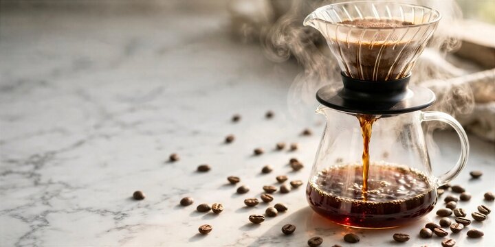 International Coffee Day Pour over Coffee Dripper with Beans on Marble Surface