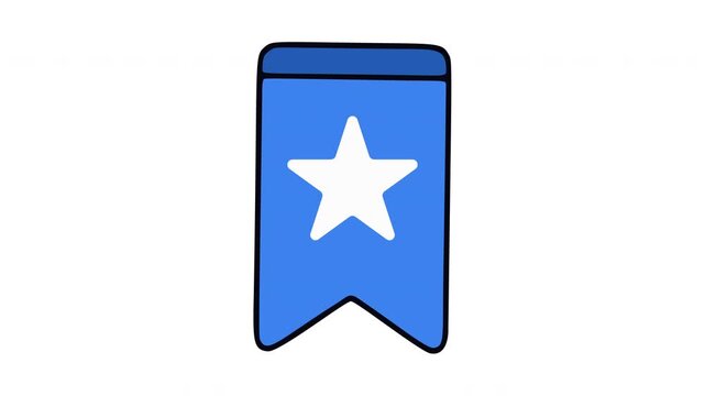 Flat vector illustration of a blue bookmark icon with a white star