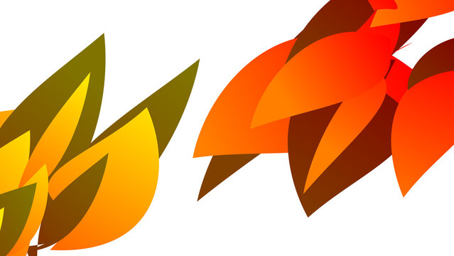 Fiery orange and yellow abstract leaf shapes on transparent background.