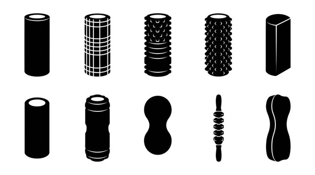 Foam Roller Silhouette Collection Set of Fitness and Myofascial Release Tools