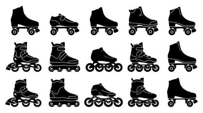 Roller Skates and Inline Skates Silhouette Vector Set of Sports Equipment