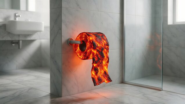Surreal Lava Toilet Paper Roll in Modern Bathroom &ndash; Molten Magma Concept
