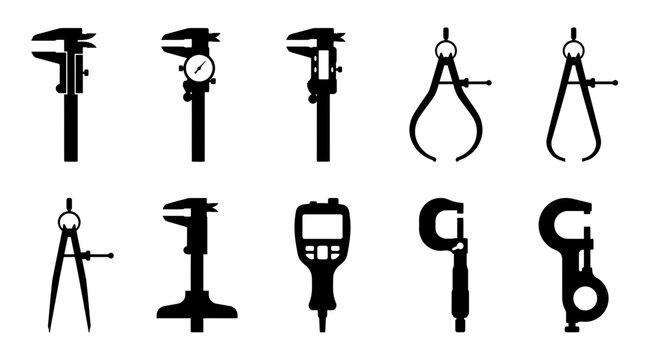 Precision Measuring Tools Silhouette Set Featuring Calipers and Micrometers