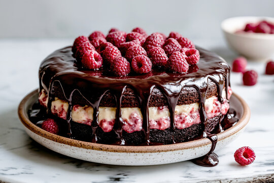 Luxury Chocolate Berry Cake with Mirror Glaze &ndash; AI Generative