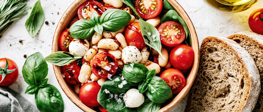 White Bean Caprese Salad with Mozzarella and Basil &ndash; AI Generative