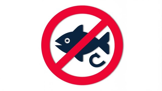 Graphic symbol indicating a ban on fishing or consumption of fish.