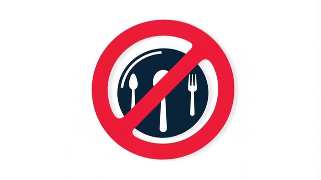 No food allowed sign with cutlery icon on a white background.