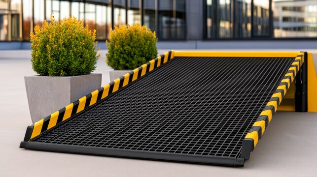 Exterior security of industrial plant buildings, Industrial Loading Dock Ramp with Anti-Slip Surface Design, 3d rendering