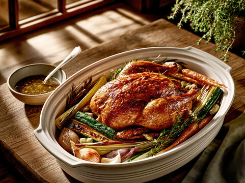 Whole Roast Chicken with Caramelized Vegetables &ndash; AI Generative
