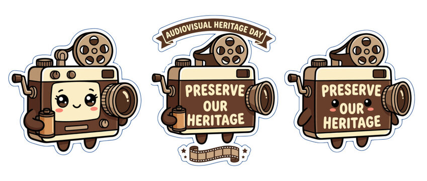 Cute retro film projector characters for heritage day