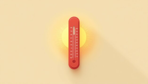 Vector illustration of red outdoor thermometer showing high temperature in summer heatwave.