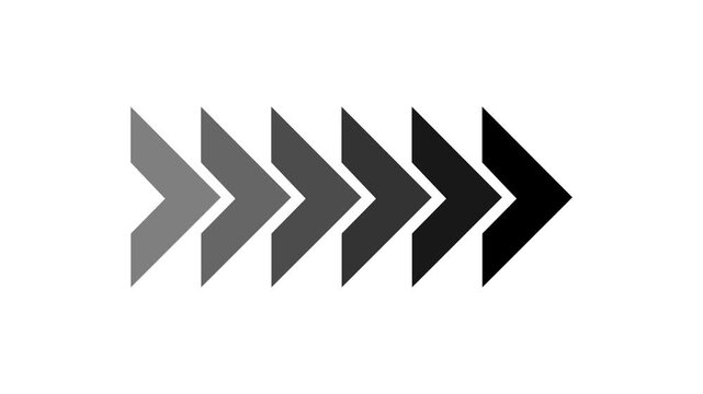 Black arrow moving right on white background 4k video animation.