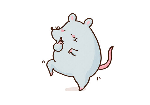 Mouse walking stealthily on tiptoe while making a shh pose with its index finger, quiet as a mouse idiom concept