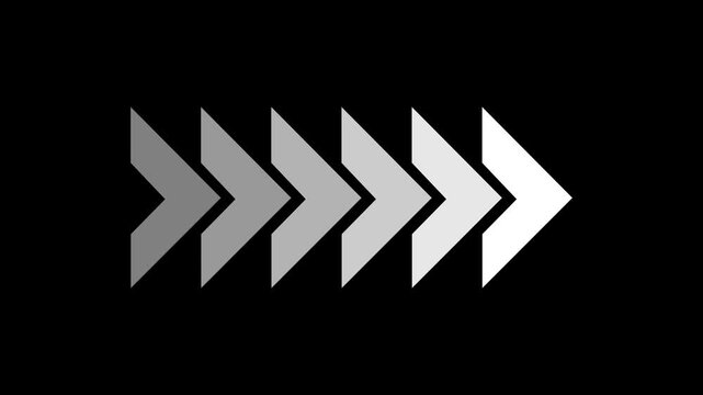 White arrow moving right on Black background 4k video animation.