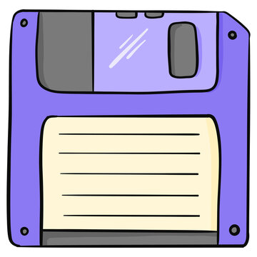 Hand drawn illustration of a purple floppy disk
