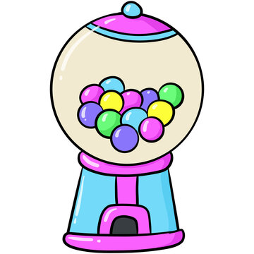 colorful hand drawn gumball machine illustration, png doodle