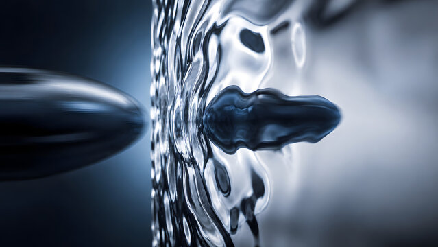 Bullet traveling through water and creating ripples in a controlled setting Generative AI