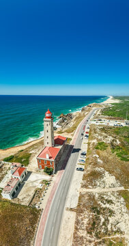 Aerial View of Penedo da Saudade Lighthouse on the Atlantic Coast