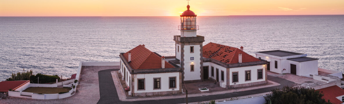 Cabo Mondego Lighthouse at Sunset in Figueira da Foz Portugal