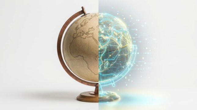 Global Connectivity Model: Traditional Globe Merged with Digital Supply Network