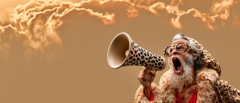 Eccentric Christmas Messenger Shouting Through Leopard Megaphone