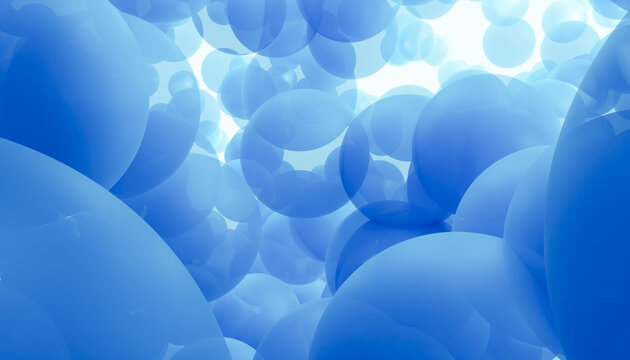 Blue translucent spheres in abstract 3D render
