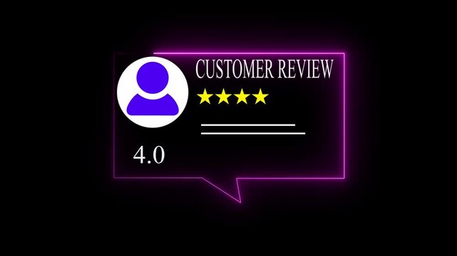Glowing neon Rating 4 stars icon animation. animation customer review concept, character giving fore star feedback on neon rectangle. animated customer satisfaction 4k video