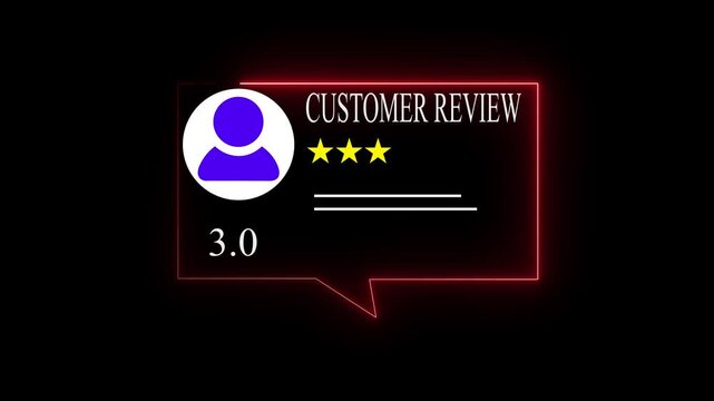 Glowing neon Rating 3 stars icon animation. animation customer review concept, character giving fore star feedback on neon rectangle. animated customer satisfaction 4k video