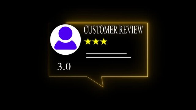 Glowing neon Rating 3 stars icon animation. animation customer review concept, character giving fore star feedback on neon rectangle. animated customer satisfaction 4k video